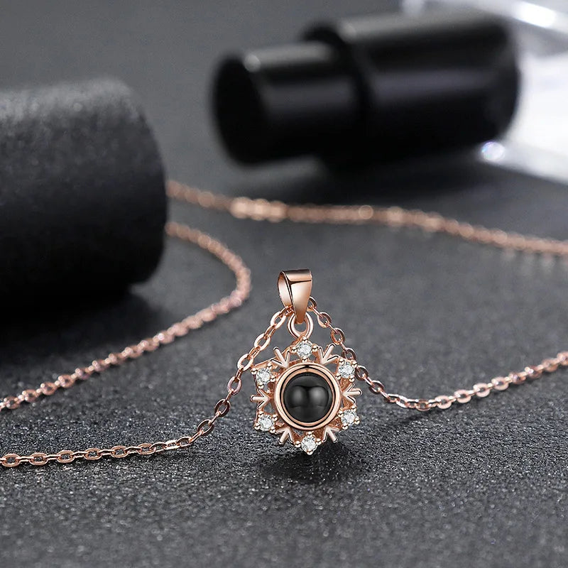 925 Silver Necklace Snowflake Shape Projection Necklaces Custom Photo Pendant Couple Fine Jewelry for Woman Bff Bridesmaid Gift