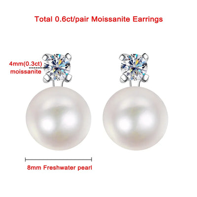 8mm Freshwater Pearl Pendant 0.2/0.9ct Moissanite Jewelry Sets D Color Wedding Jewelry S925 Silver Necklaces Earrings For Women