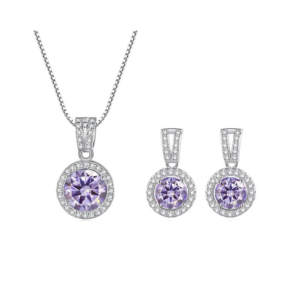 JoyceJelly 2ct total Moissanite Jewelry Set Sterling Silver 925 Necklace Earrings Fine Jewerly Wedding Set Pass Dismond Tester