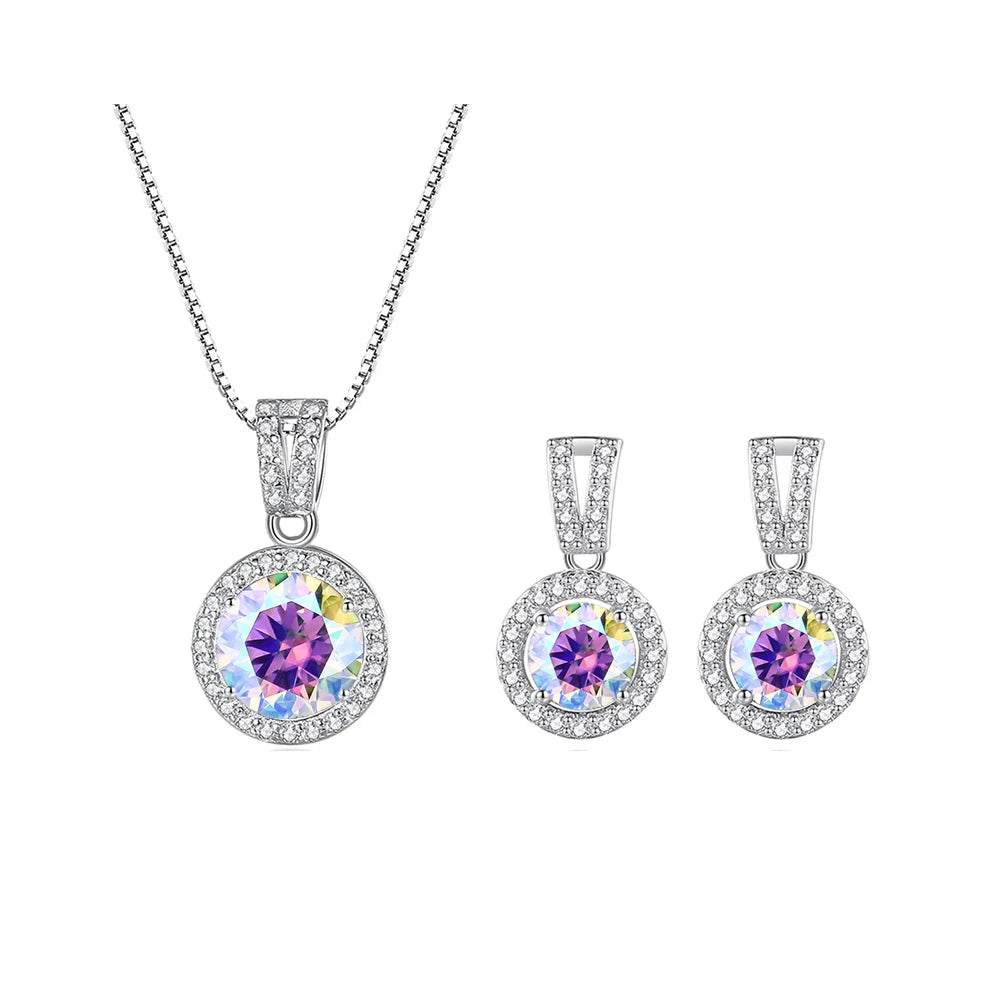 JoyceJelly 2ct total Moissanite Jewelry Set Sterling Silver 925 Necklace Earrings Fine Jewerly Wedding Set Pass Dismond Tester