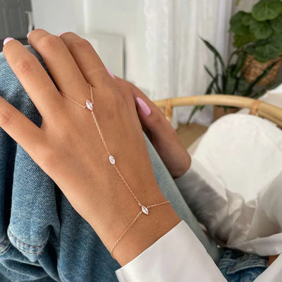 Stonefans Bohemia Rhombus Crystal Bracelet Hand Jewelry for Women Simple Thin Chain Finger Bracelet Jewelry Accessories Gift