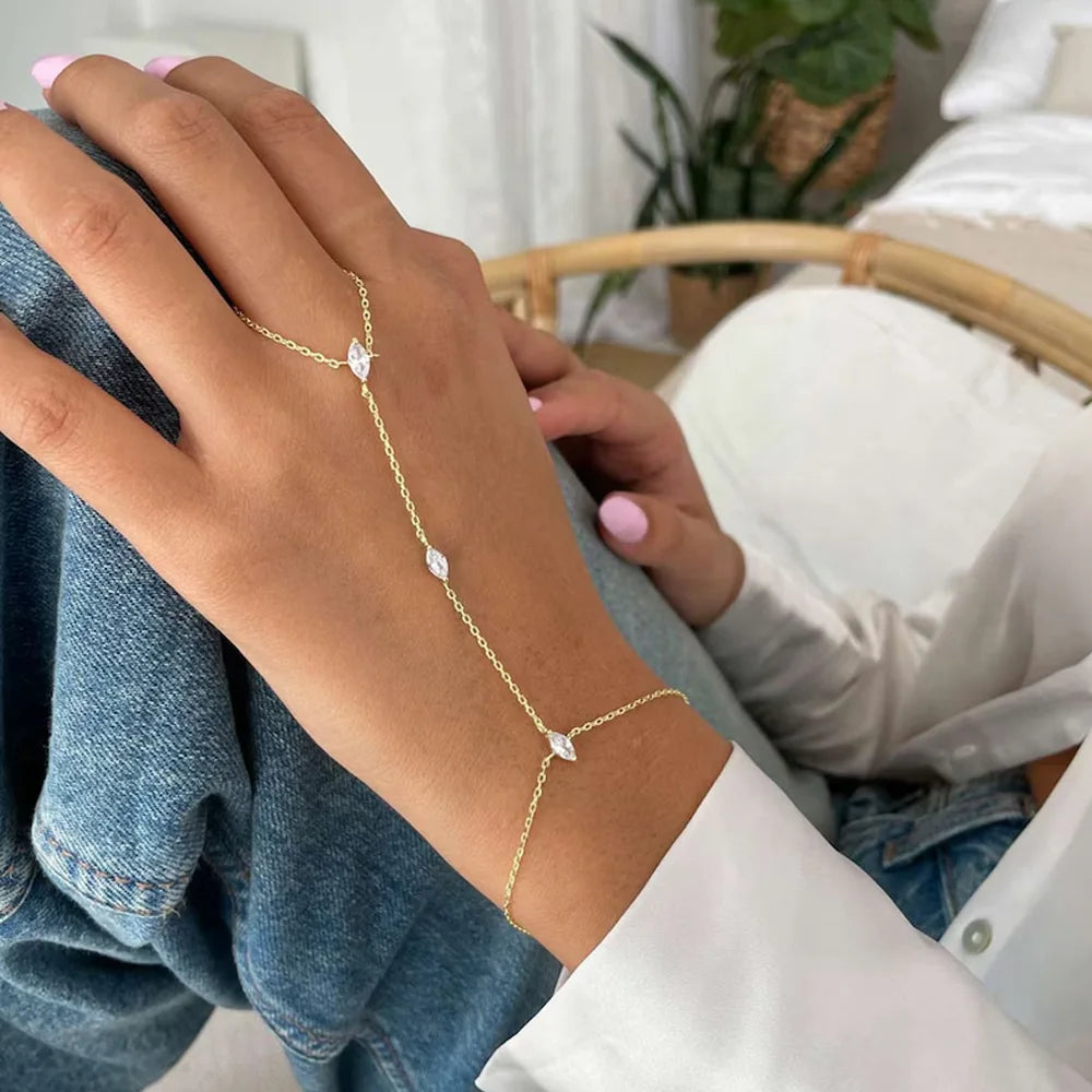 Stonefans Bohemia Rhombus Crystal Bracelet Hand Jewelry for Women Simple Thin Chain Finger Bracelet Jewelry Accessories Gift