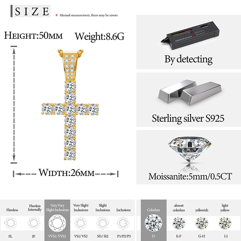 High Quality Unisex Classic Cross 14mm Cuban Link Necklace Men Mossanite Sterling Silver 925 Chains Necklaces Hip Hop Jewelry