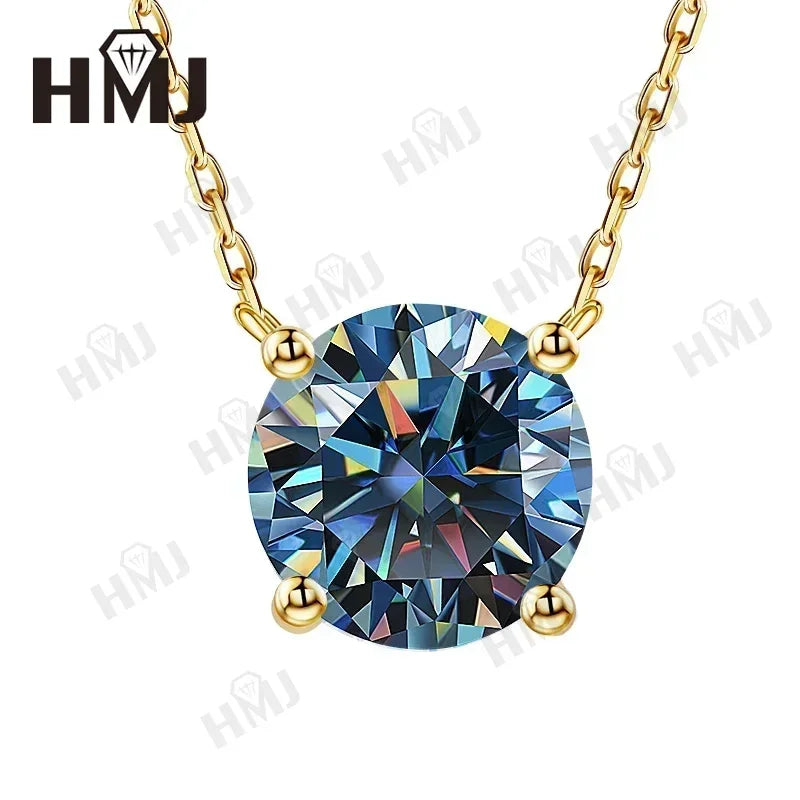 Moissanite Diamond 1CT Necklace Pendant 925 Silver Plated 18k Yellow Gold Necklace for Women Chains Party Bridal Fine Jewelry