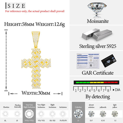 High Quality Unisex Classic Cross 14mm Cuban Link Necklace Men Mossanite Sterling Silver 925 Chains Necklaces Hip Hop Jewelry