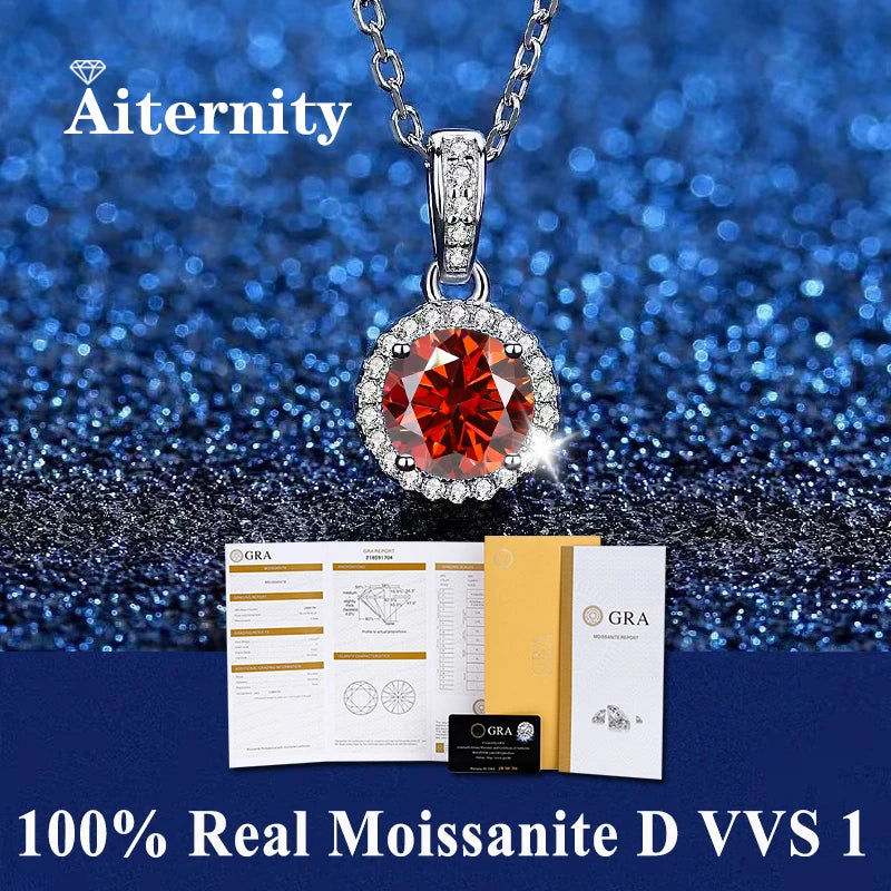 Real Moissanite Necklace For Women 100% Sterling S925 Silver With White Gold Plated Lab Diamond Jewelry Wedding Pendant