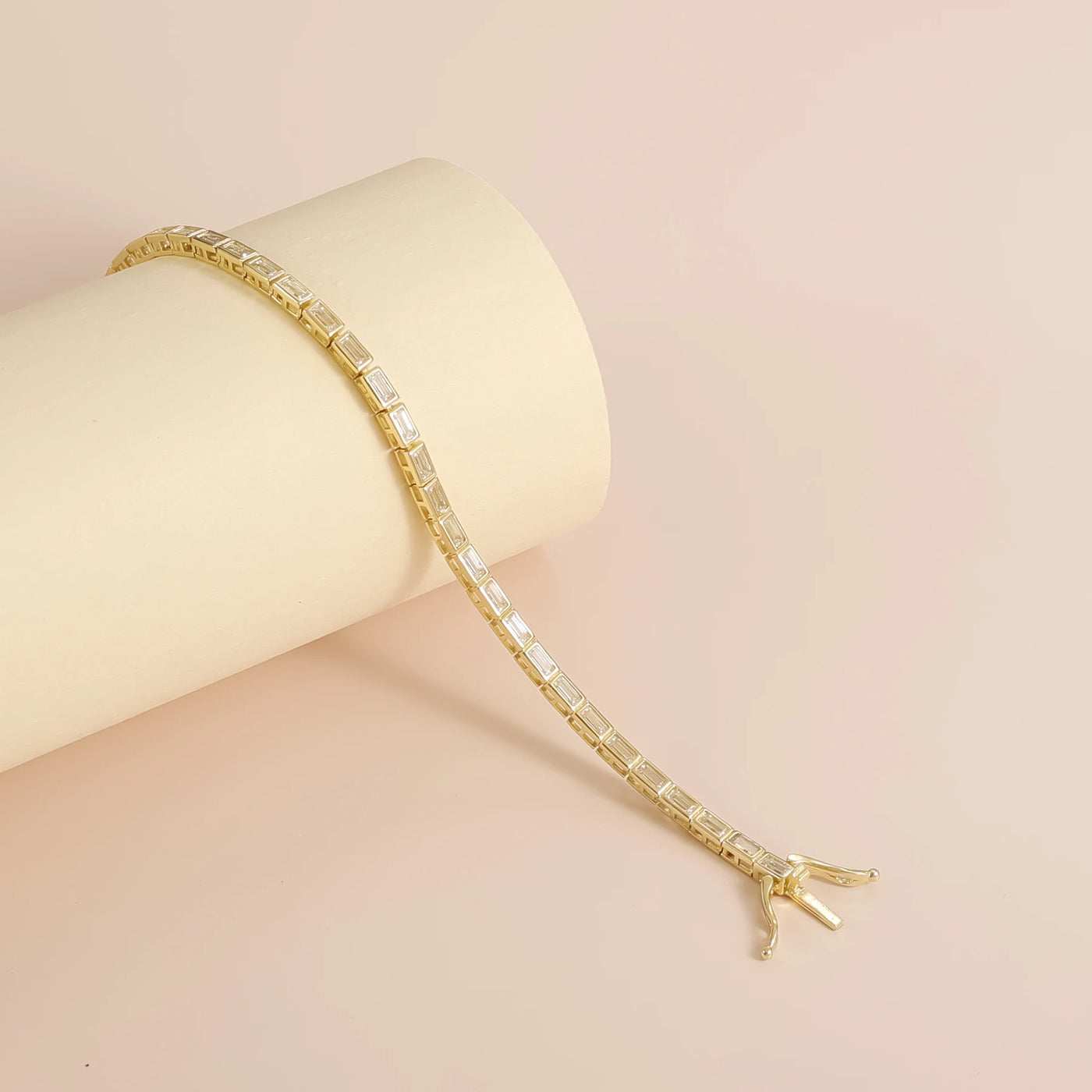 GEM'S BALLET Baguette Cut 2x4mm Eternity Bezel Moissanite Tennis Bracelet 925 Sterling Silver 14K Gold Bracelet Gift for Her