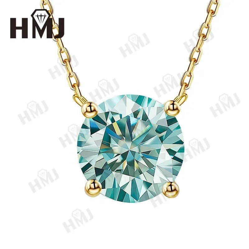 Moissanite Diamond 1CT Necklace Pendant 925 Silver Plated 18k Yellow Gold Necklace for Women Chains Party Bridal Fine Jewelry