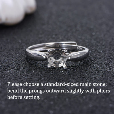 Round Size 5-11 Minimalist Four-Prong Moissanite Ring Setting, S925 Sterling Silver Material, Suitable for Handmade DIY Jewelry