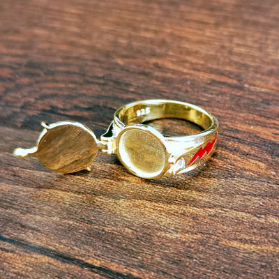 925 Sterling Silver The FLASH Ring Cosplay 18K Gold Flash Ring Flip cover Men Boy Gift JewelryOpen Cover Superhero Ring Jewelry