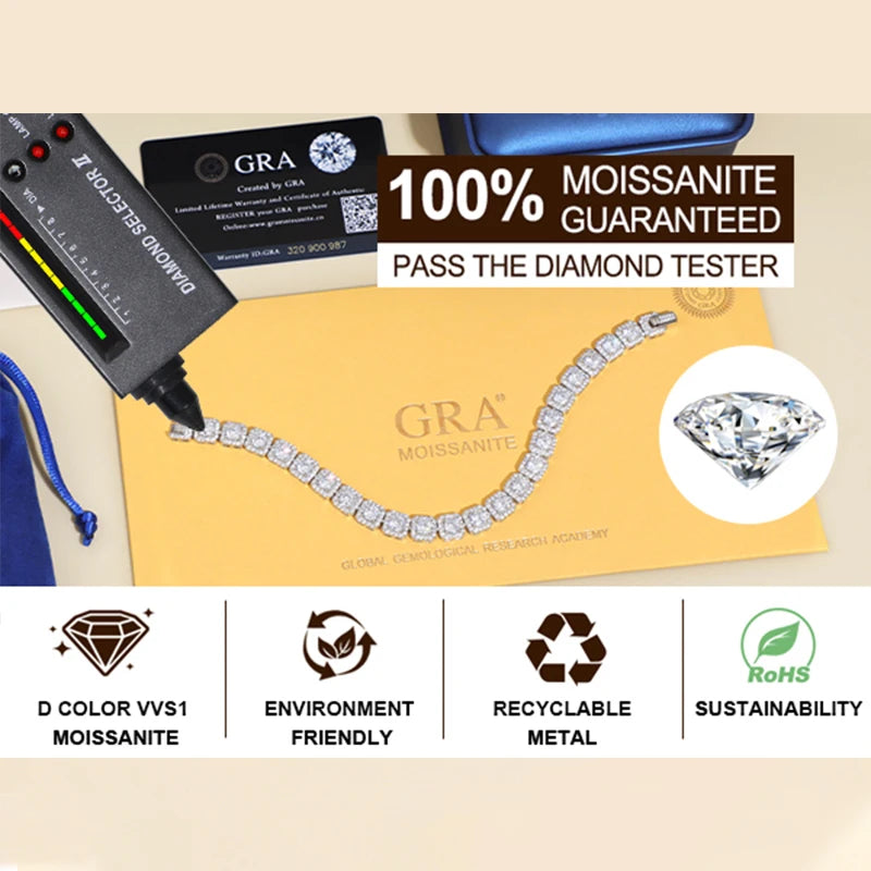 6mm Moissanite Tennis Bracelet Chain for Women Man GRA Diamond Original 925 Sterling Silver Link Bracelets Wedding Party Jewelry
