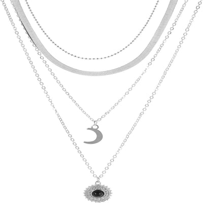 Elegant and modern gold pendant necklace featuring stylish multi moon accents, delicate silver choker necklace. Perfect gift jew