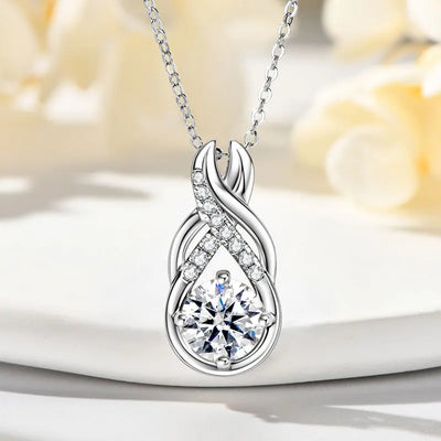 Anziw 8mm 2.0CT D Moissanite Jewelry Sets 925 Sterling Silver Luxury Infinity Necklace Earrings for Women Wedding Party Jewelry