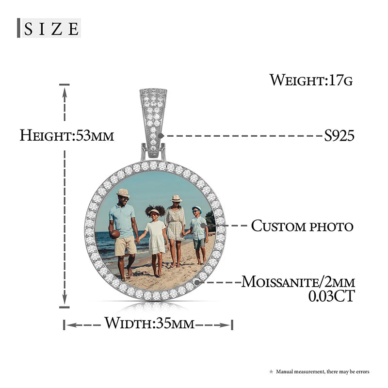 Fine Jewelry Round Memory Medallions Moissanite Custom Photo Pendant Necklace For Men Hip Hop Jewelry 925 Sterling Silver
