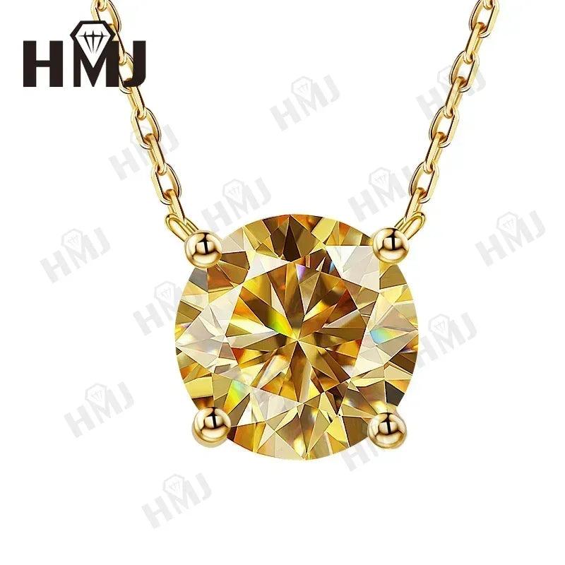 Moissanite Diamond 1CT Necklace Pendant 925 Silver Plated 18k Yellow Gold Necklace for Women Chains Party Bridal Fine Jewelry