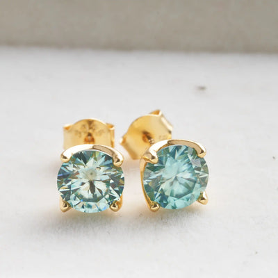 blue green color 6.5mm*2 pcs Moissanite Earrings Diamond 925 Sterling Silver Gold Plated Certificate Moissanite Jewelry