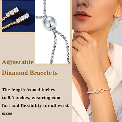 New 3mm Moissanite GRA  Infinity Tennis Bracelet for Women S925 Sterling Silver Adjustable Bracelets Wedding Party Jewelry Gifts