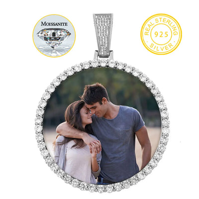 Fine Jewelry Round Memory Medallions Moissanite Custom Photo Pendant Necklace For Men Hip Hop Jewelry 925 Sterling Silver