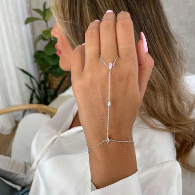 Stonefans Bohemia Rhombus Crystal Bracelet Hand Jewelry for Women Simple Thin Chain Finger Bracelet Jewelry Accessories Gift