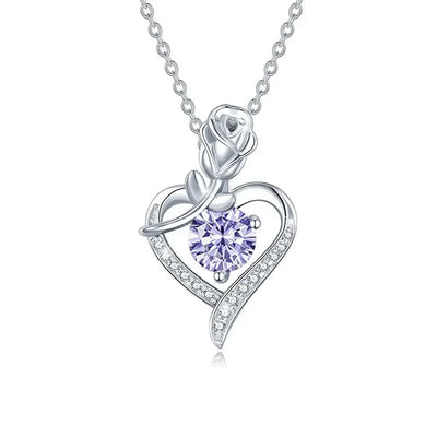 Rose Heart Pendant Necklace for Women 1CT Moissanite S925 Sterling Silver Wedding Anniversary Birthday Engagements Fine Jewelry