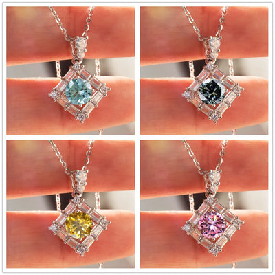 Moissanite Necklace 1ct D Color Round Cut Pendant 18K White Gold Plated Adjustable 925 Sterling Silver Fine Jewelry gift