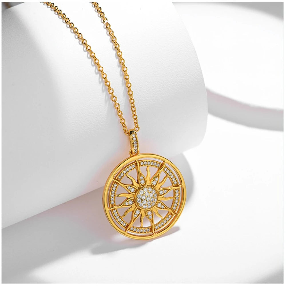 M-JAJA Moissanite Necklace for Women D VVS1 18k White Gold Plated 925 Sterling Silver Chain Diamond Golden Sun Pendant Jewelry
