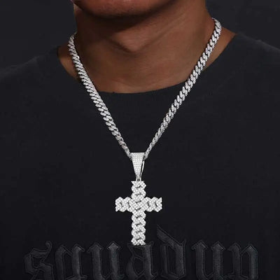 High Quality Unisex Classic Cross 14mm Cuban Link Necklace Men Mossanite Sterling Silver 925 Chains Necklaces Hip Hop Jewelry