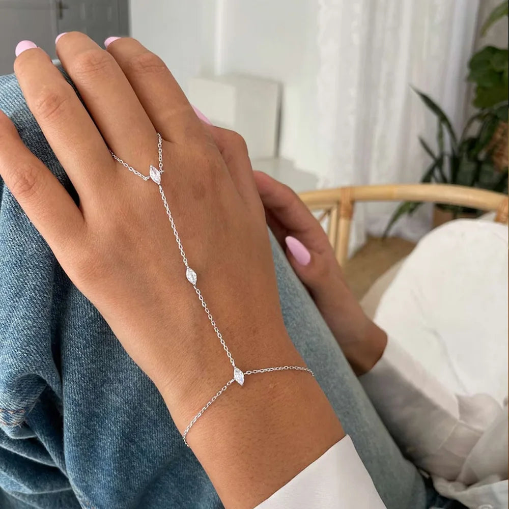 Stonefans Bohemia Rhombus Crystal Bracelet Hand Jewelry for Women Simple Thin Chain Finger Bracelet Jewelry Accessories Gift