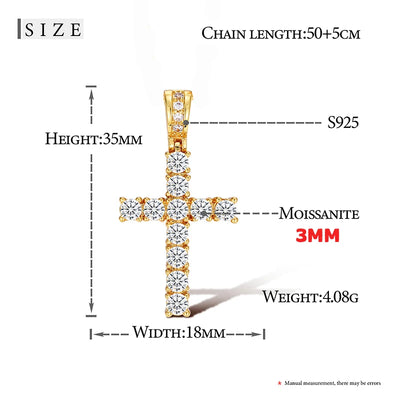 High Quality Unisex Classic Cross 14mm Cuban Link Necklace Men Mossanite Sterling Silver 925 Chains Necklaces Hip Hop Jewelry
