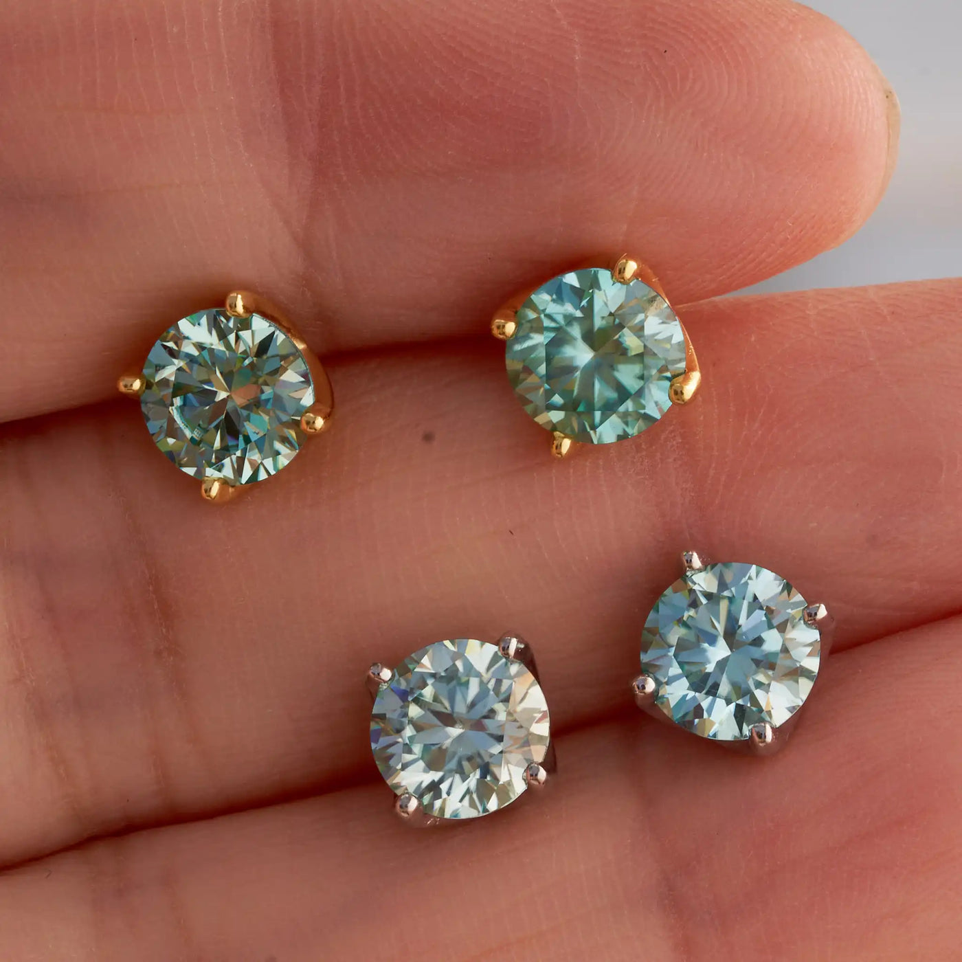 blue green color 6.5mm*2 pcs Moissanite Earrings Diamond 925 Sterling Silver Gold Plated Certificate Moissanite Jewelry