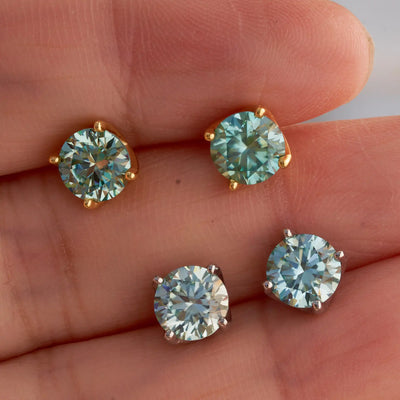 blue green color 6.5mm*2 pcs Moissanite Earrings Diamond 925 Sterling Silver Gold Plated Certificate Moissanite Jewelry