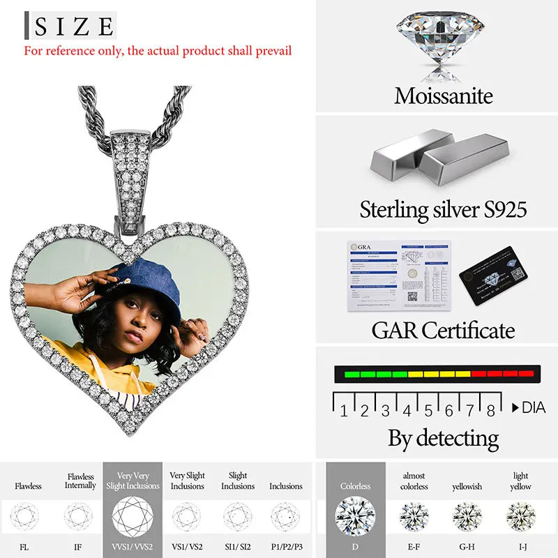 Fine Jewelry Round Memory Medallions Moissanite Custom Photo Pendant Necklace For Men Hip Hop Jewelry 925 Sterling Silver