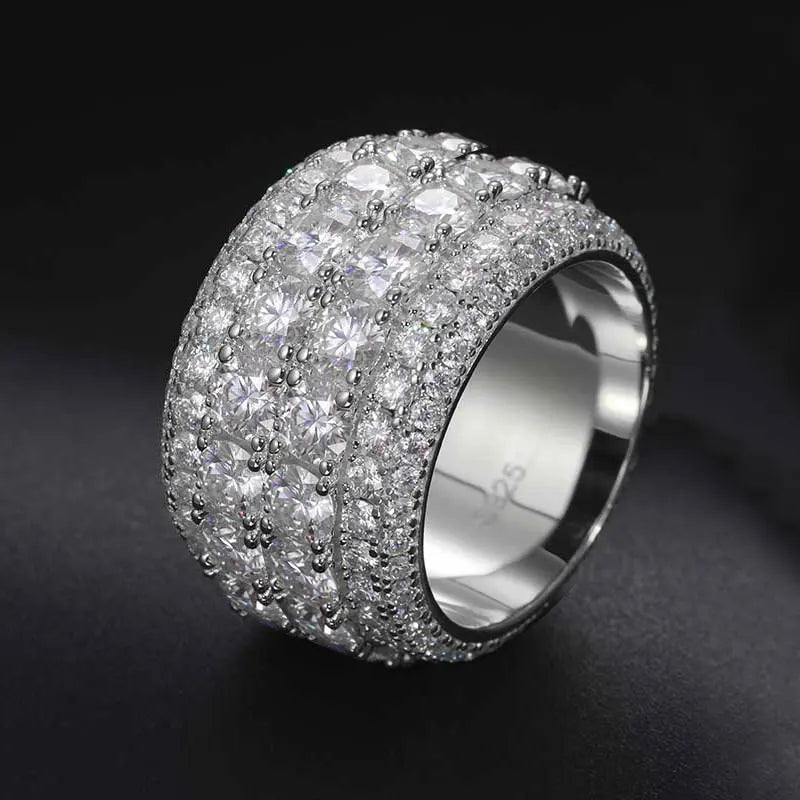 TUHE Unisex 925 Silver Ring Moissanite Stone Iced Out Couple Rings For Women Men Hip Hop Gifts