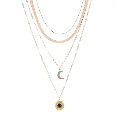 Elegant and modern gold pendant necklace featuring stylish multi moon accents, delicate silver choker necklace. Perfect gift jew