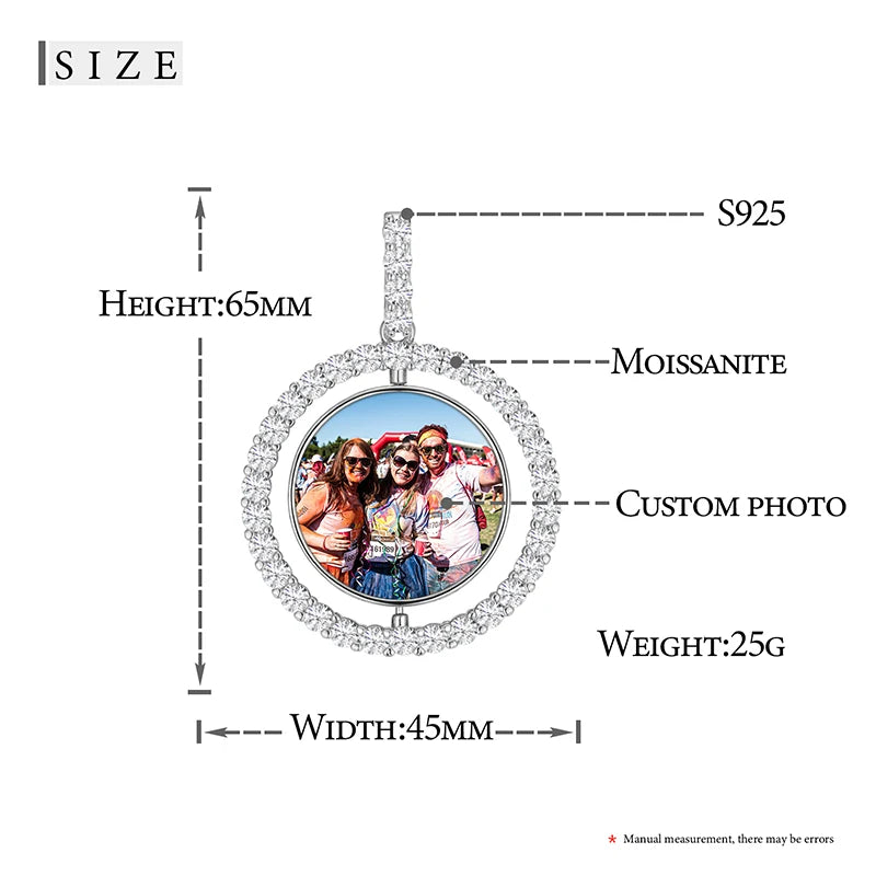 Fine Jewelry Round Memory Medallions Moissanite Custom Photo Pendant Necklace For Men Hip Hop Jewelry 925 Sterling Silver