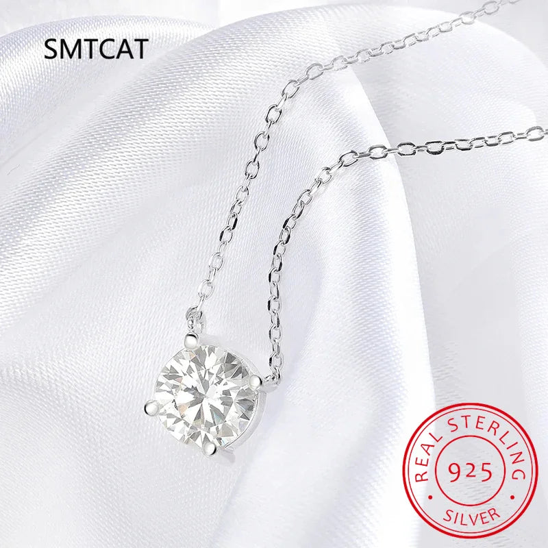 Moissanite Diamond 6.5mm 1CT Necklace For Woman Pendant 925 Silver Necklace For Women Chains Party Bridal Fine Jewelry