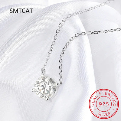 Moissanite Diamond 6.5mm 1CT Necklace For Woman Pendant 925 Silver Necklace For Women Chains Party Bridal Fine Jewelry