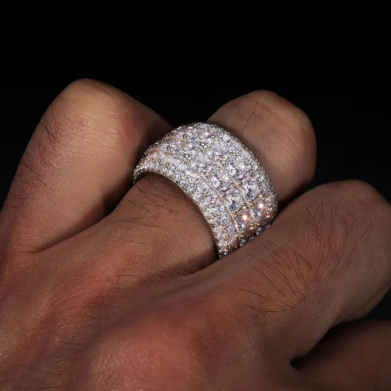 TUHE Unisex 925 Silver Ring Moissanite Stone Iced Out Couple Rings For Women Men Hip Hop Gifts