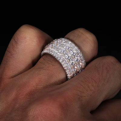 TUHE Unisex 925 Silver Ring Moissanite Stone Iced Out Couple Rings For Women Men Hip Hop Gifts