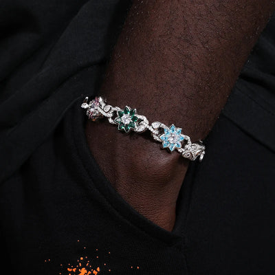 New Arrival Iced Out Moissanite Chains Necklace For Man Women Hip Hop S925 Silver Jewelry Colorful Flower Bracelets 18k Plated