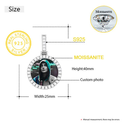 Fine Jewelry Round Memory Medallions Moissanite Custom Photo Pendant Necklace For Men Hip Hop Jewelry 925 Sterling Silver