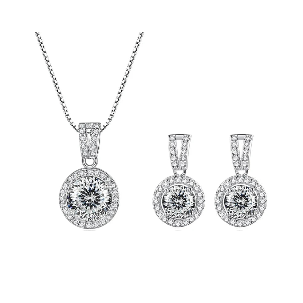 JoyceJelly 2ct total Moissanite Jewelry Set Sterling Silver 925 Necklace Earrings Fine Jewerly Wedding Set Pass Dismond Tester
