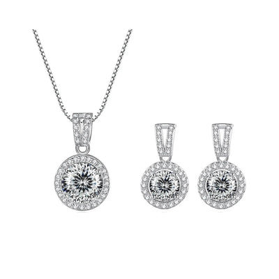 JoyceJelly 2ct total Moissanite Jewelry Set Sterling Silver 925 Necklace Earrings Fine Jewerly Wedding Set Pass Dismond Tester