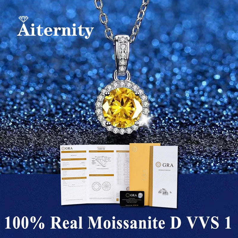 Real Moissanite Necklace For Women 100% Sterling S925 Silver With White Gold Plated Lab Diamond Jewelry Wedding Pendant