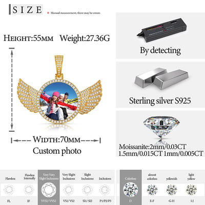 Fine Jewelry Round Memory Medallions Moissanite Custom Photo Pendant Necklace For Men Hip Hop Jewelry 925 Sterling Silver