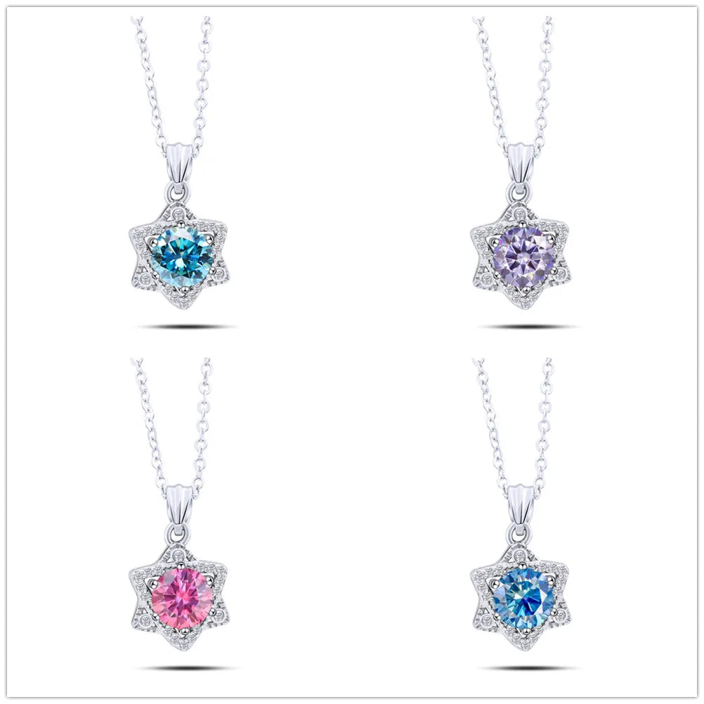 Elegant 1CT Five-Point Star Moissanite Jewelry 925 Sterling Silver Necklace for charm lady  female dating party gift