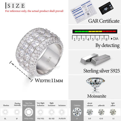 TUHE Unisex 925 Silver Ring Moissanite Stone Iced Out Couple Rings For Women Men Hip Hop Gifts