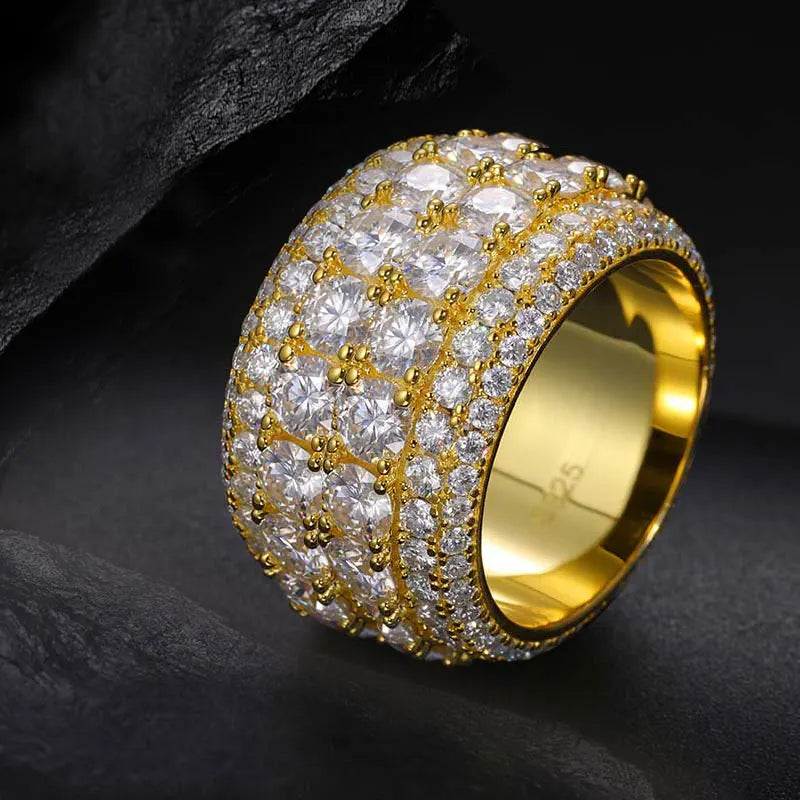 TUHE Unisex 925 Silver Ring Moissanite Stone Iced Out Couple Rings For Women Men Hip Hop Gifts