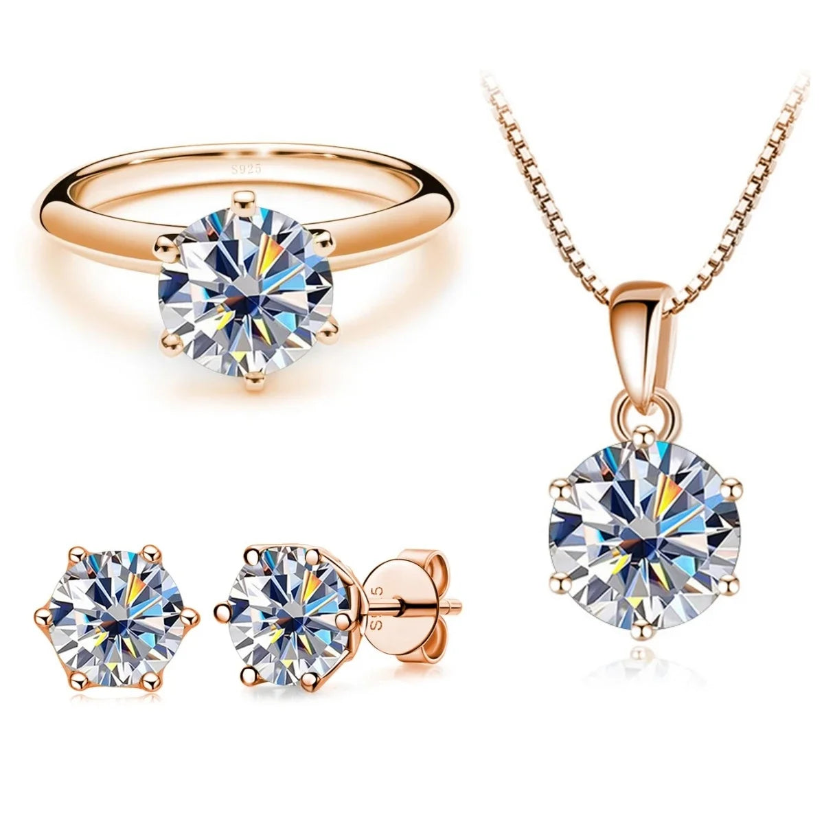 Moissanite  Jewelry Set  for charm lady Rose Gold Plated with total 4 carat mossanite silver 925 jewerly set gift classic design
