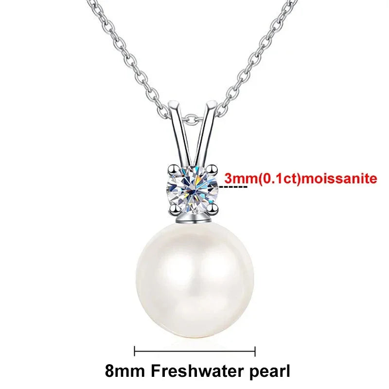 8mm Freshwater Pearl Pendant 0.2/0.9ct Moissanite Jewelry Sets D Color Wedding Jewelry S925 Silver Necklaces Earrings For Women